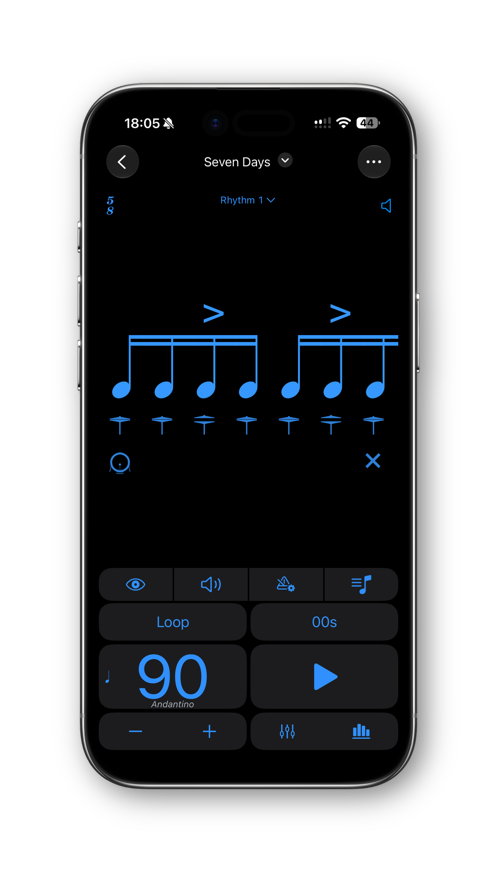 PolyNome rhythm editor with notation, accents and stickings